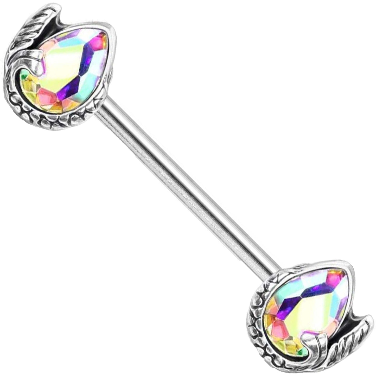 Piercing Capezzolo Coda di sirena d´argento con zirconi a goccia