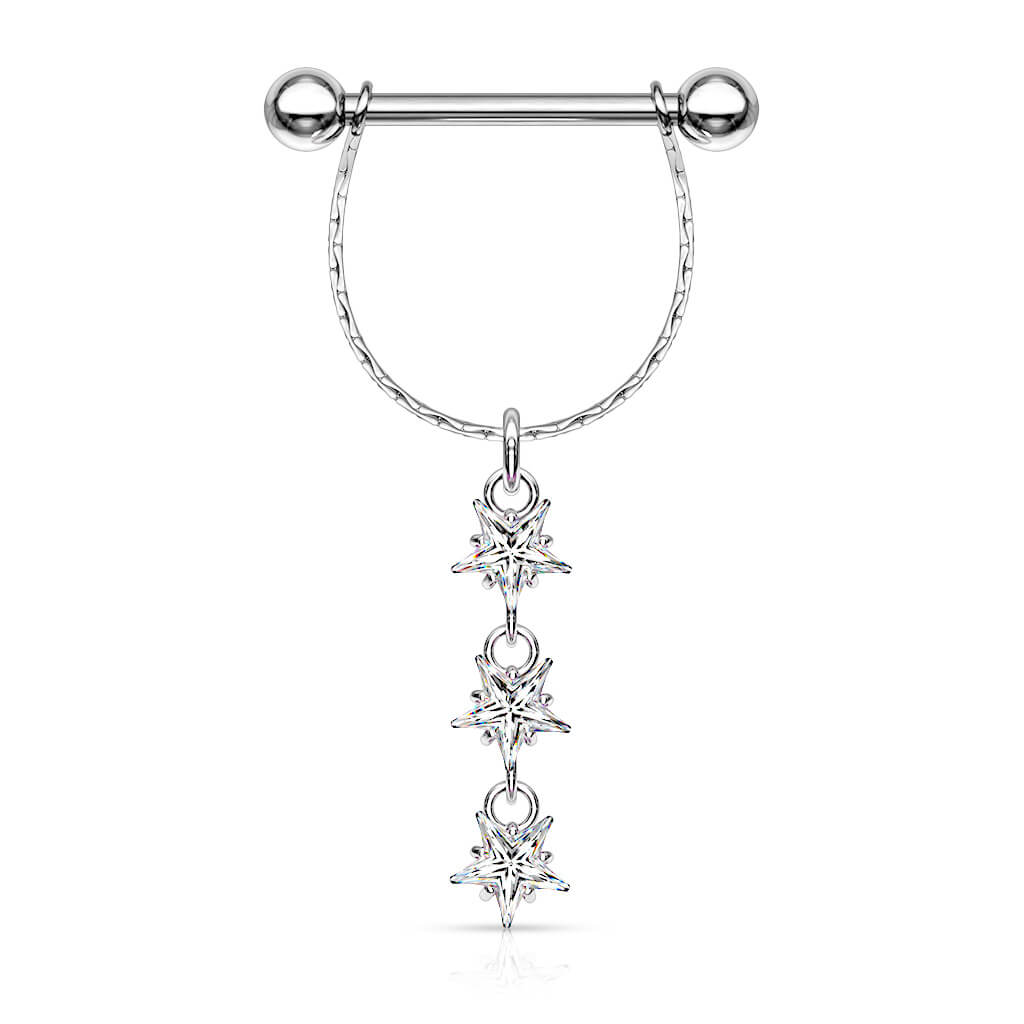 Nipple Piercing dangle Stars Zirconia Silver