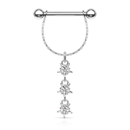 Nipple Piercing dangle Stars Zirconia Silver