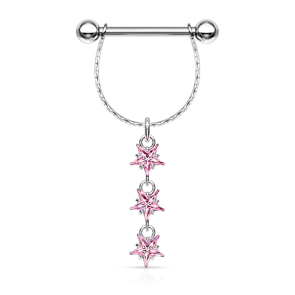 Nipple Piercing dangle Stars Zirconia Silver