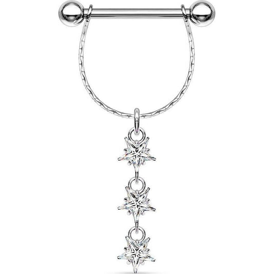 Nipple Piercing dangle Stars Zirconia Silver