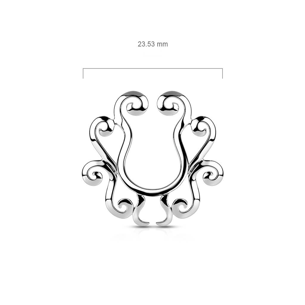 Fake Nipple Piercing Tribal Flower Silver Bendable