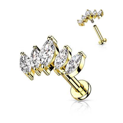 Labret Marquise Cut 5 cubic Zirconia Internally Threaded