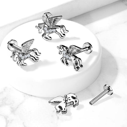 Circonita Unicornio Plata Rosca interna Labret