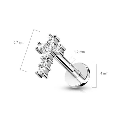 Labret Croix Zircone Filetage Interne