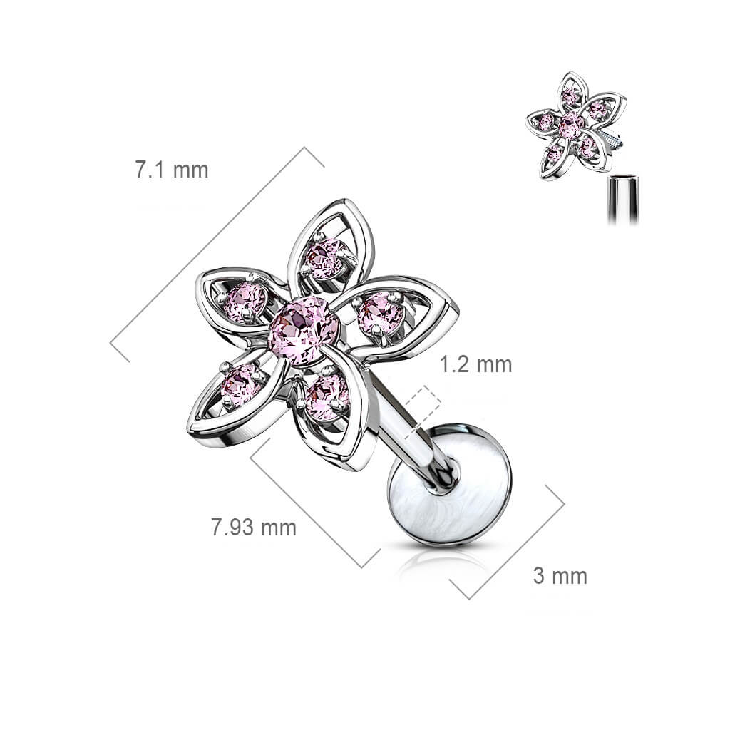 Labret Blume Zirkonia Innengewinde