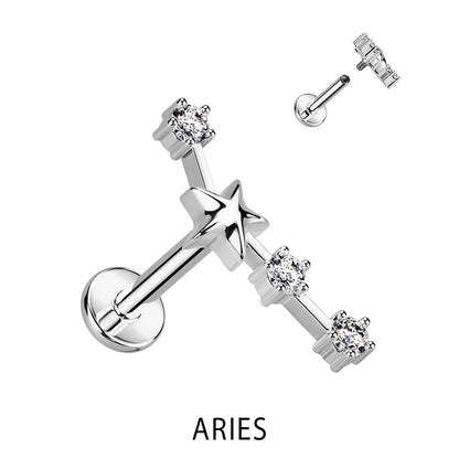 Labret Signe Du Zodiaque Zircone Argent Filetage Interne