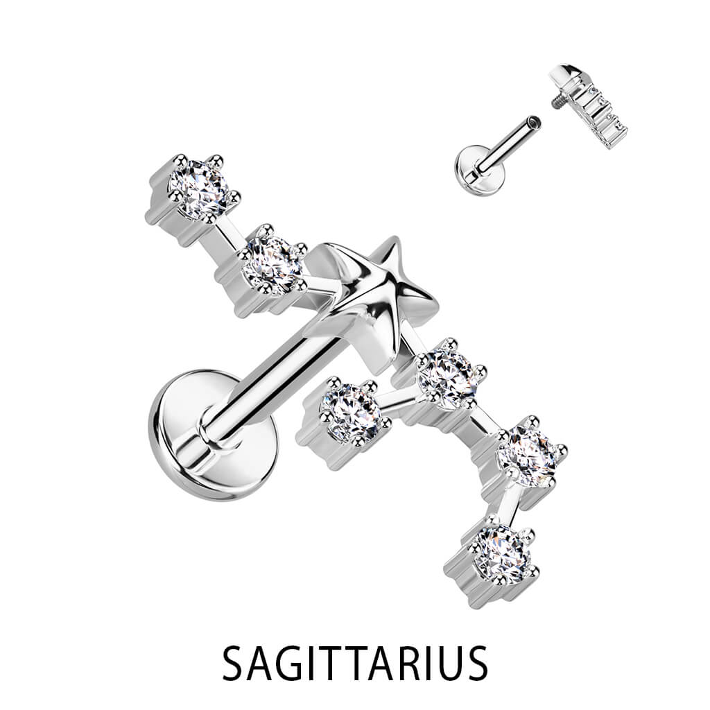 Labret Segni zodiacali Zirconi e Argento Filettatura Interna