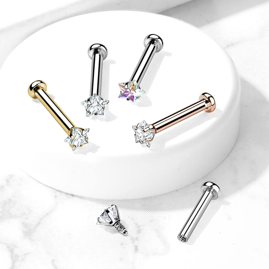 Labret Star Zirconia Internally Threaded