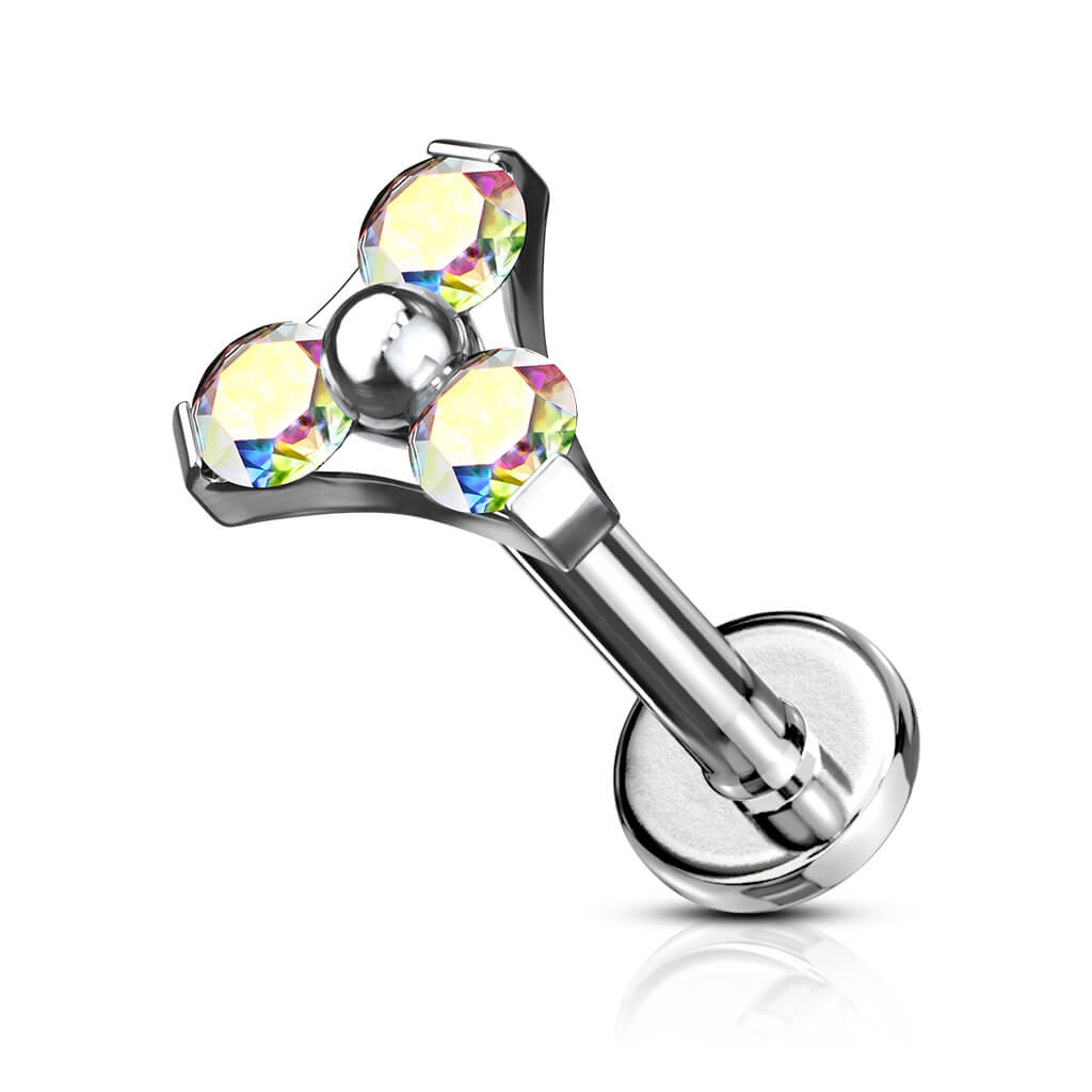 Labret Dreieck Zirkonia Silber Innengewinde