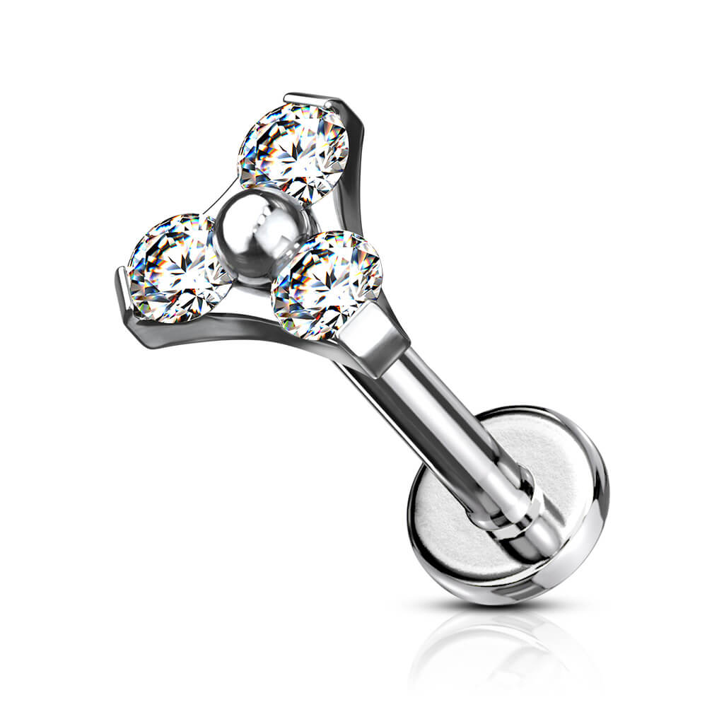 Labret Dreieck Zirkonia Silber Innengewinde