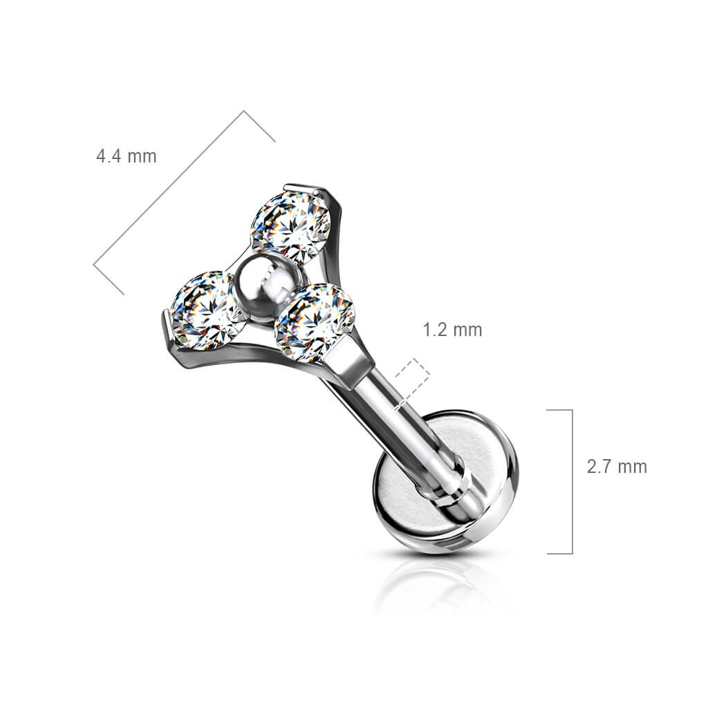 Labret Dreieck Zirkonia Silber Innengewinde