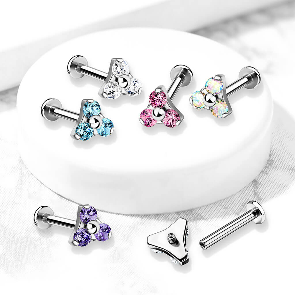 Labret Dreieck Zirkonia Silber Innengewinde