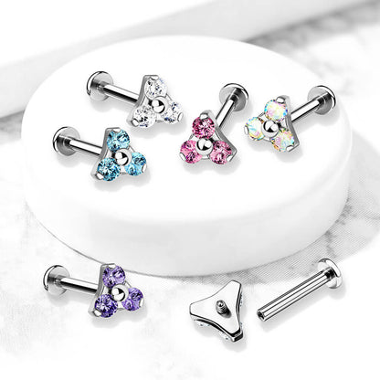 Labret Dreieck Zirkonia Silber Innengewinde