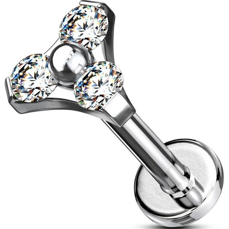 Labret Dreieck Zirkonia Silber Innengewinde