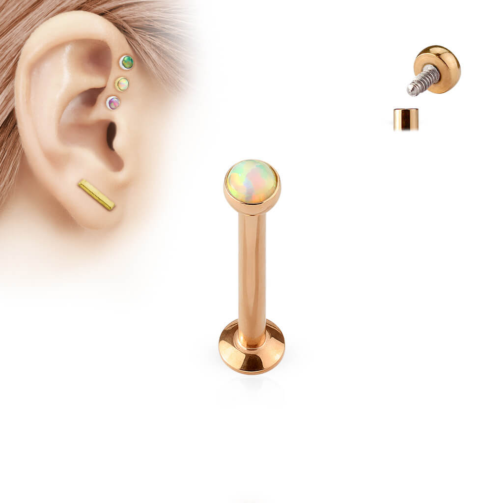 Labret Base piatta con opale Filettatura Interna