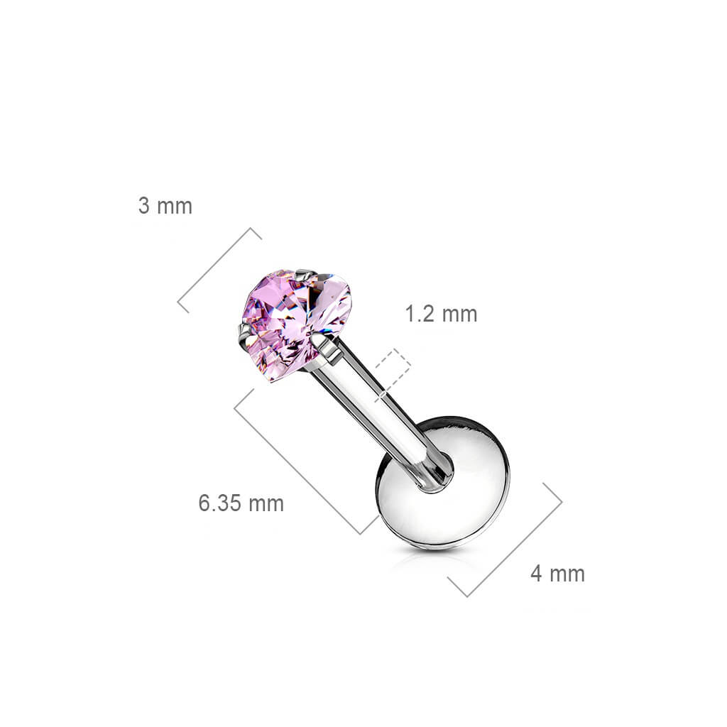 Labret Heart Zirconia Internally Threaded