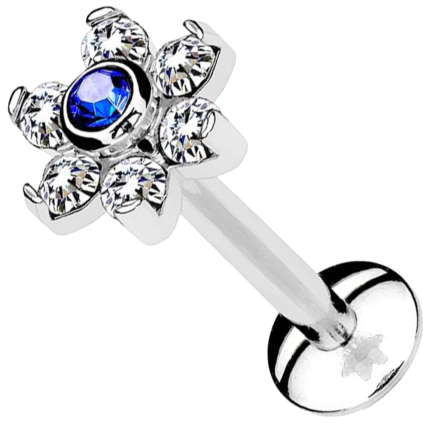 Labret Flower Zirconia Silver Internally Threaded