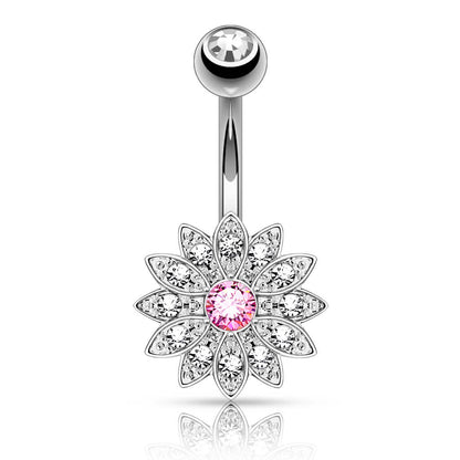 Piercing Nombril Fleur Zircone