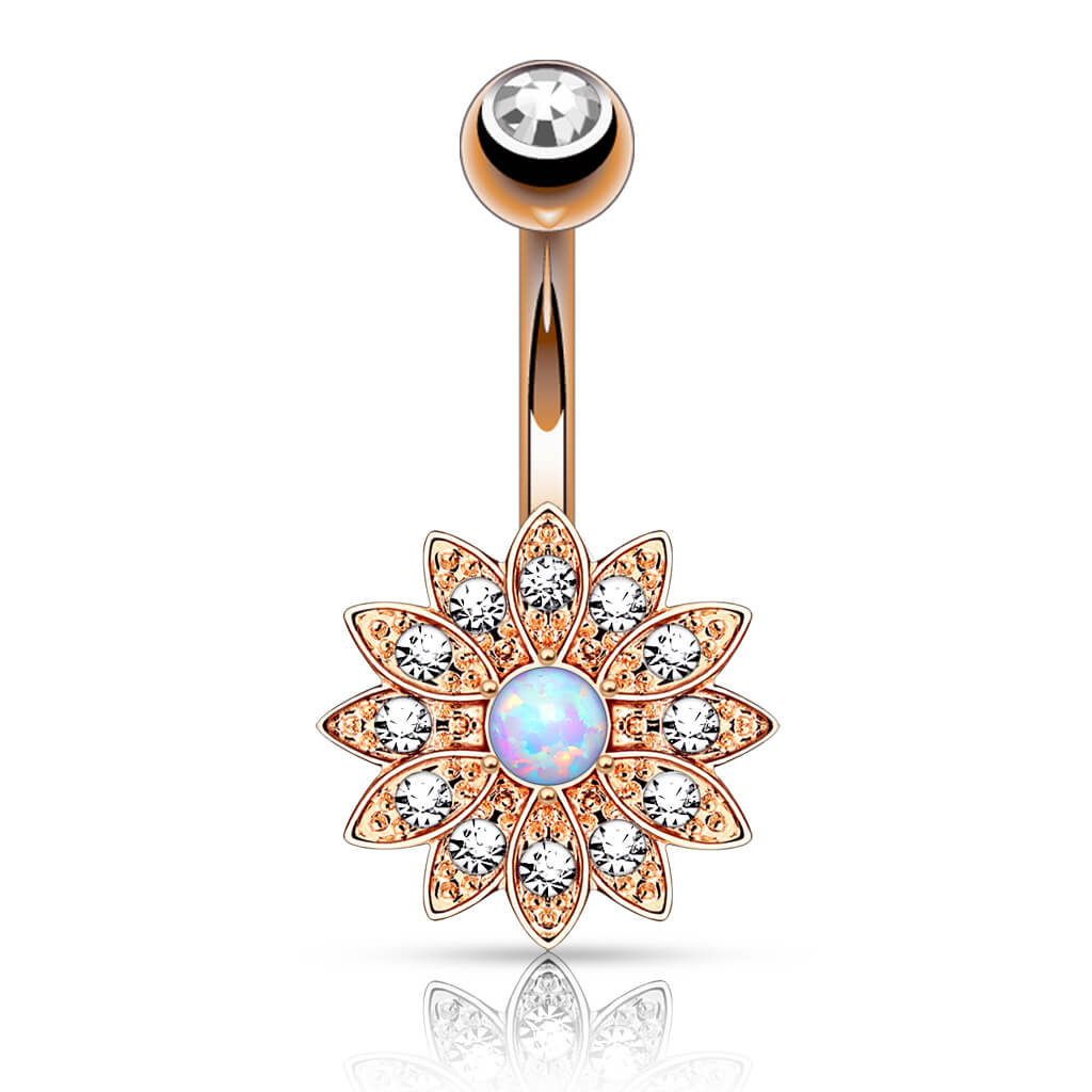 Bauchnabelpiercing Blume Zirkonia Opal