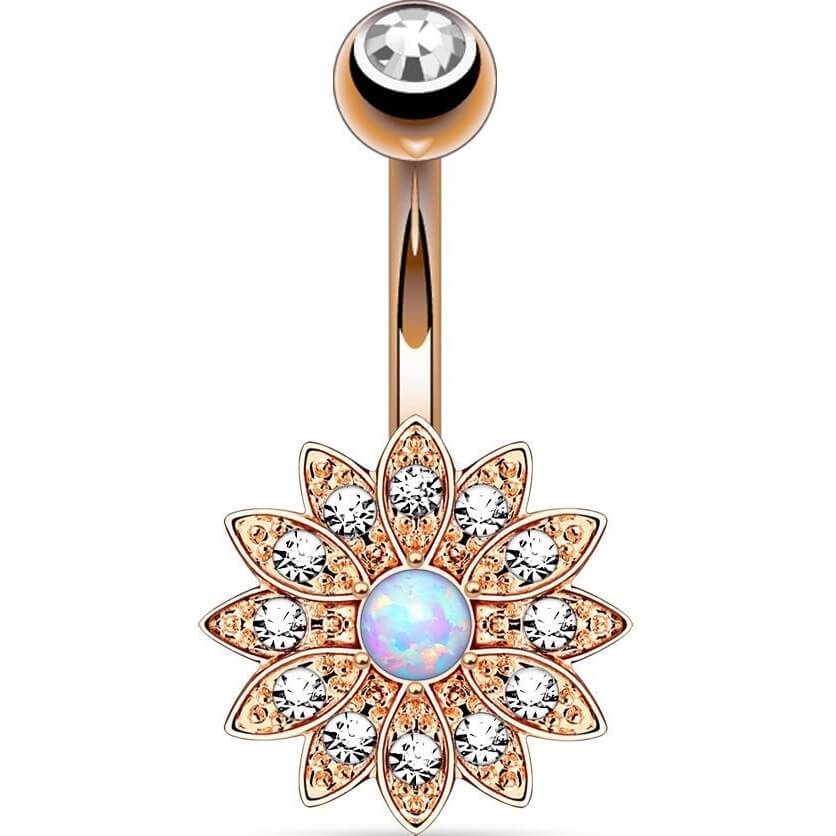 Bauchnabelpiercing Blume Zirkonia Opal