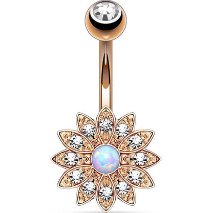 Belly Button Piercing Flower Zirconia Opal