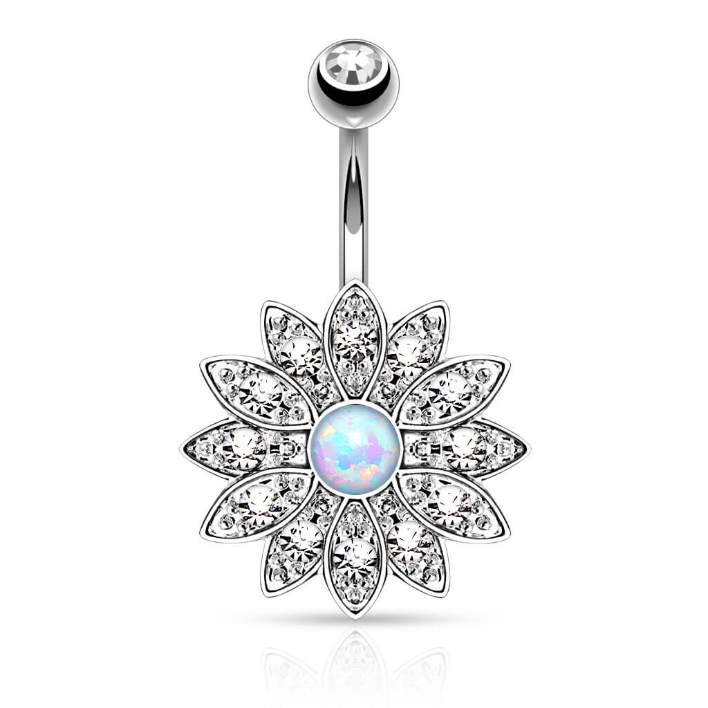 Bauchnabelpiercing Blume Zirkonia Opal