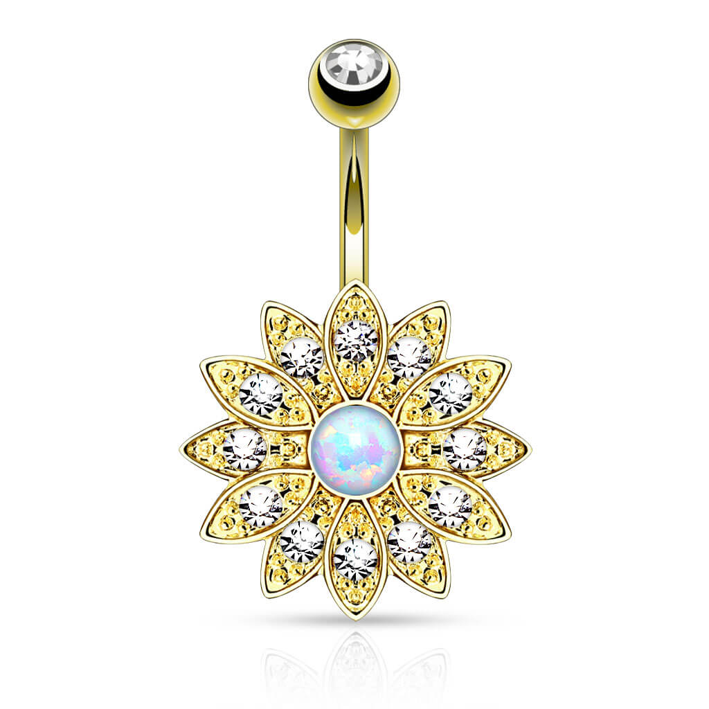 Belly Button Piercing Flower Zirconia Opal