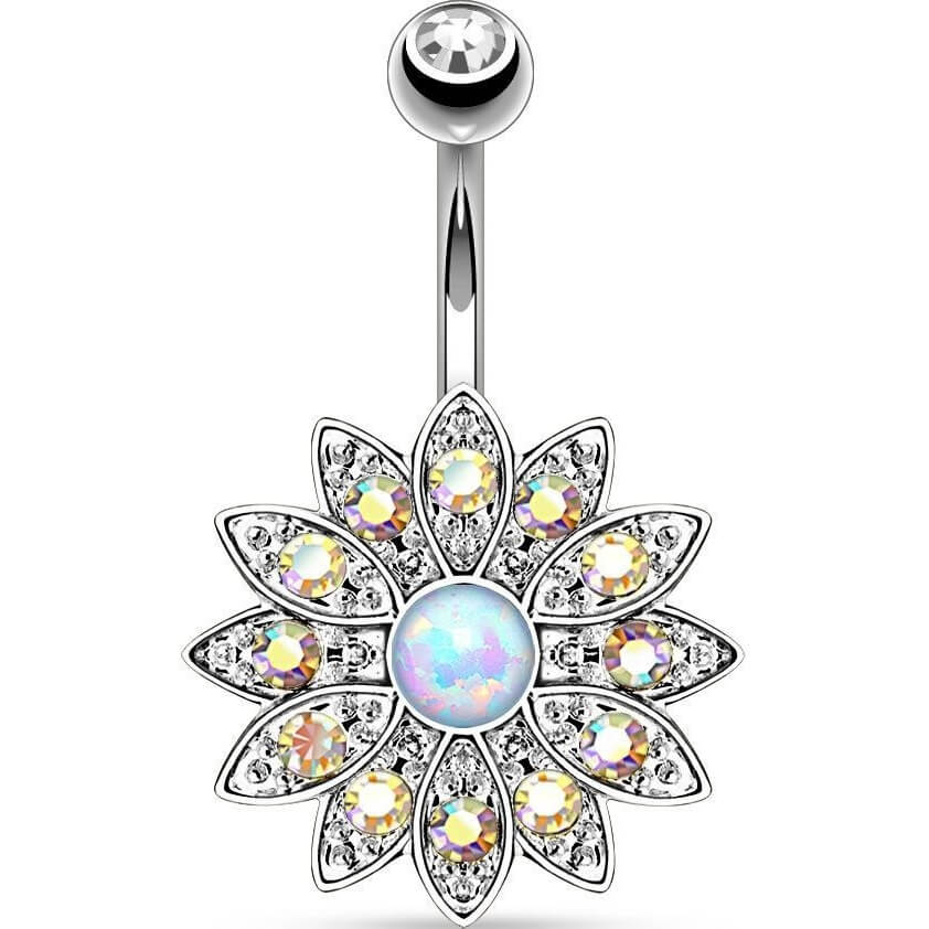 Belly Button Piercing Flower Zirconia Opal