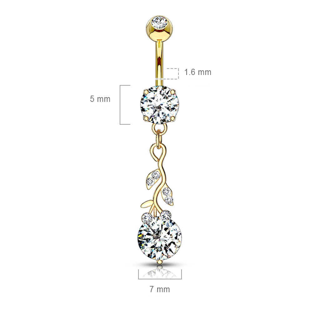 Belly Button Piercing Leaves dangle Zirconia