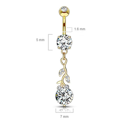 Belly Button Piercing Leaves dangle Zirconia