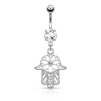 Piercing Ombelico Hamsa pendente di zirconi