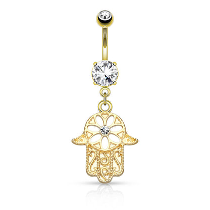 Piercing Nombril Pendentif Hamsa Zircone