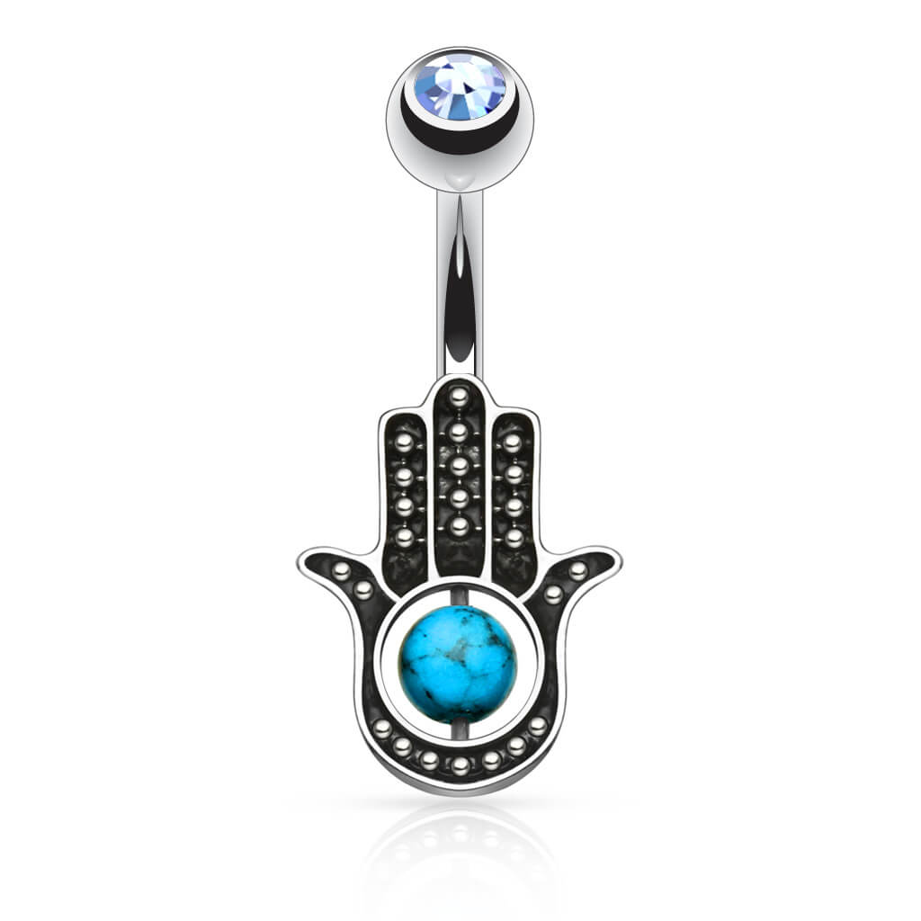 Piercing Nombril Hamsa Turquoise Zircone