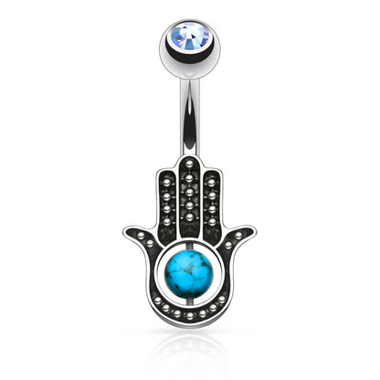 Piercing Nombril Hamsa Turquoise Zircone