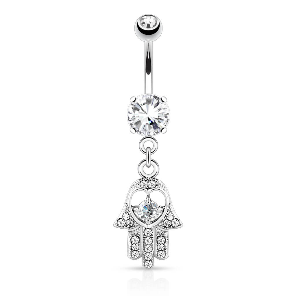 Piercing Nombril Pendentif Hamsa Zircone Silver