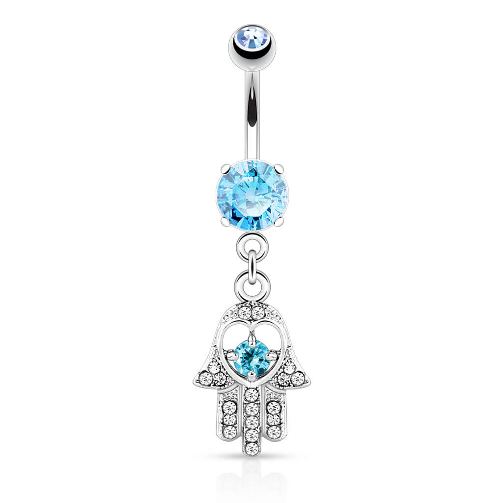 Piercing Ombelico Hamsa pendente Zirconi e Argento