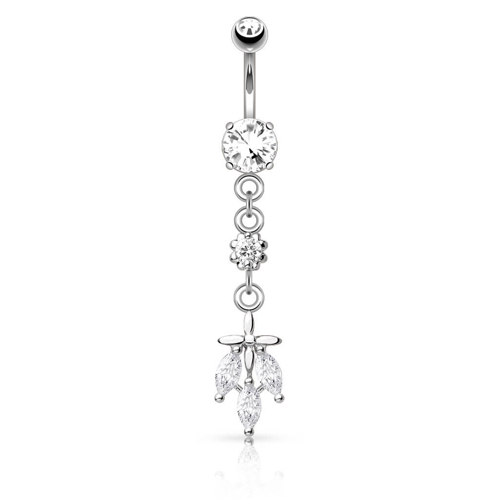 Piercing Nombril Pendentif Feuille 3 Zircones