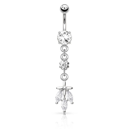 Piercing Ombelico Foglia pendente con 3 Zirconi