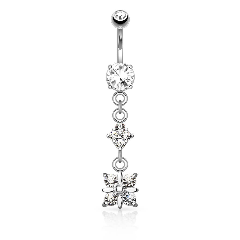 Belly Button Piercing Square 4 Zirconia dangle