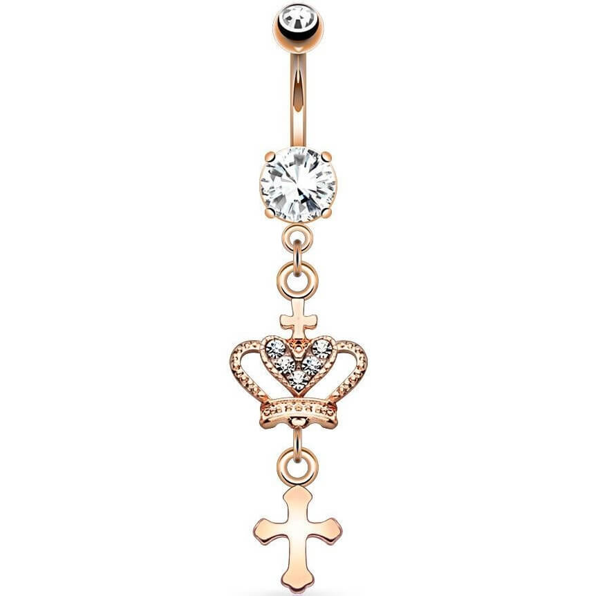 Belly Button Piercing Cross Crown dangle Zirconia