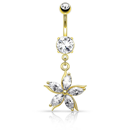 Piercing Nombril Pendentif Fleur Zircone