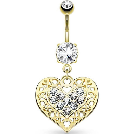 Piercing Ombelico Cuore pendente di zirconi