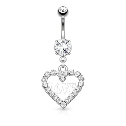 Piercing Ombelico Cuore di zirconi pendente