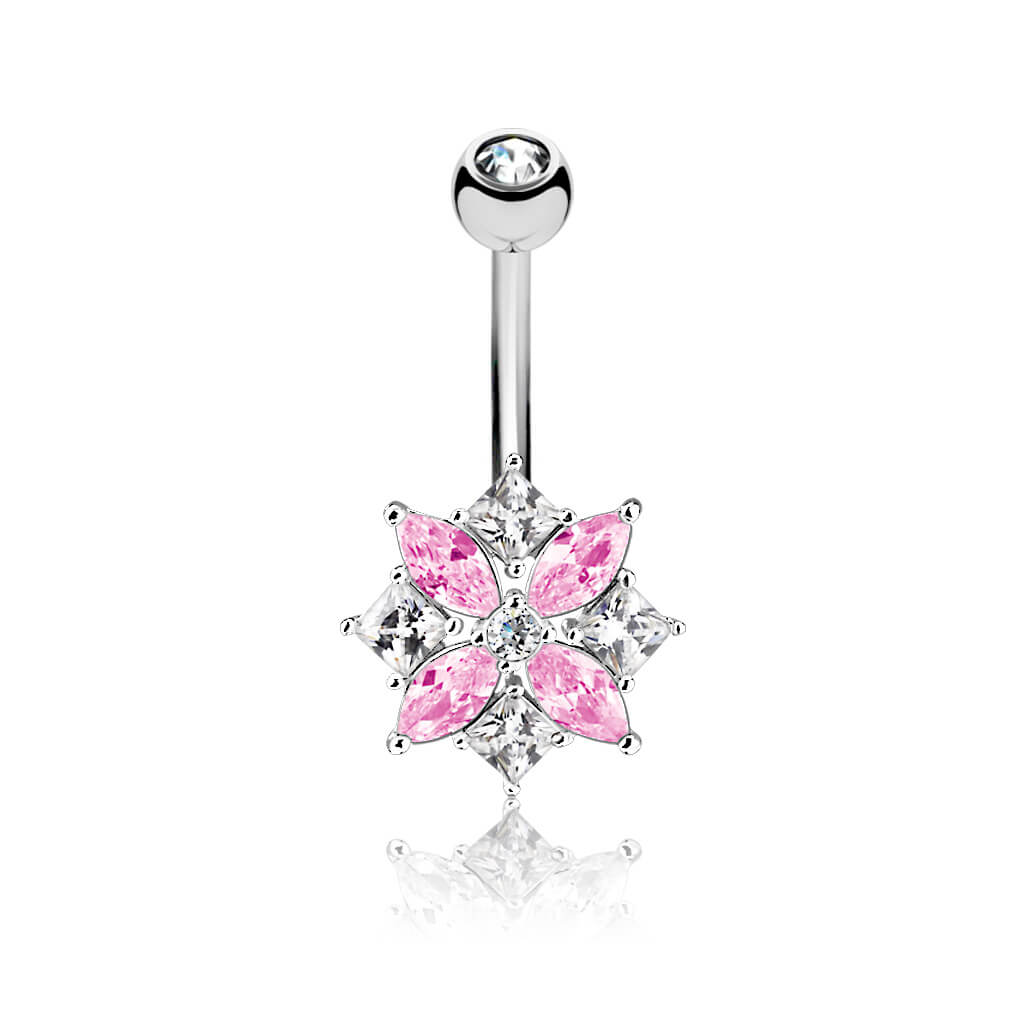 Belly Button Piercing Flower Zirconia Silver