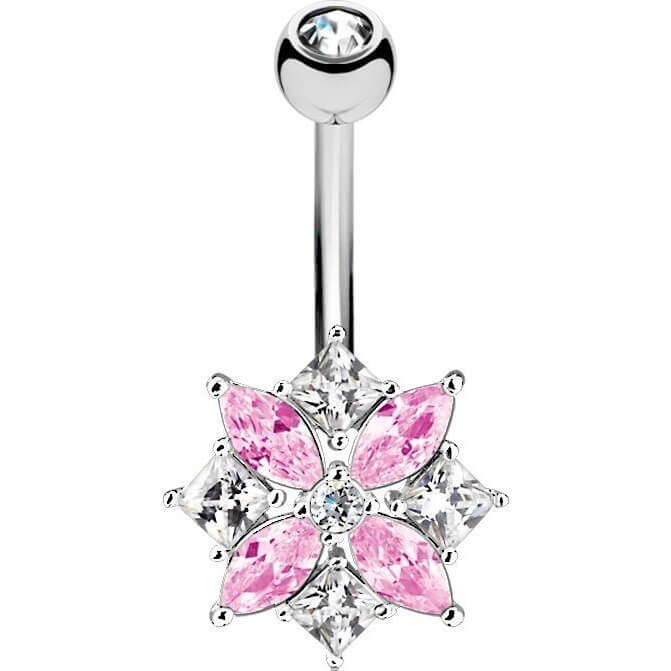 Piercing Ombelico Fiore d´argento e zirconi