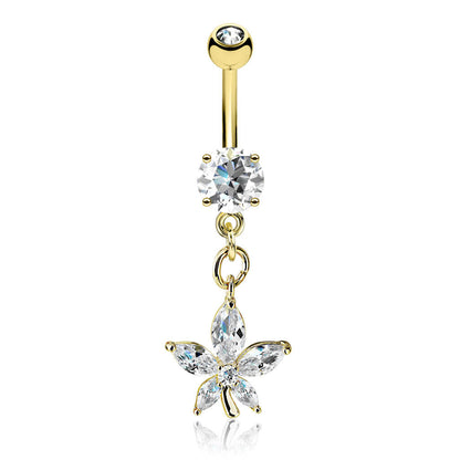 Belly Button Piercing Flower dangle Zirconia