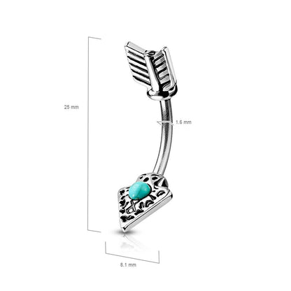 Belly Button Piercing Arrow turquoise Silver