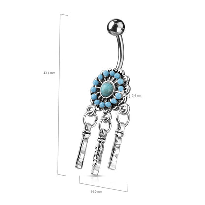 Piercing Nombril Attrape-Rêve Turquoise Argent