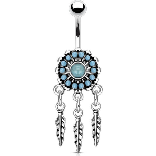 Belly Button Piercing Dream Catcher turquoise Silver